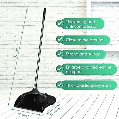 Commercial Lobby Upright Roll Dustpan with Long Handle Metal Heavy Duty