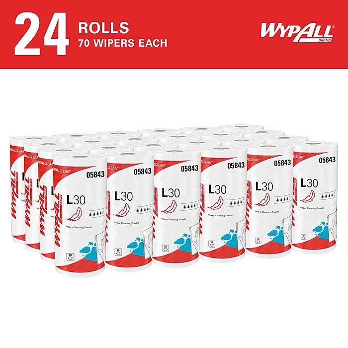 WypAll GeneralClean L30 Heavy Duty cleaning Towels, Small Roll,White, PK24