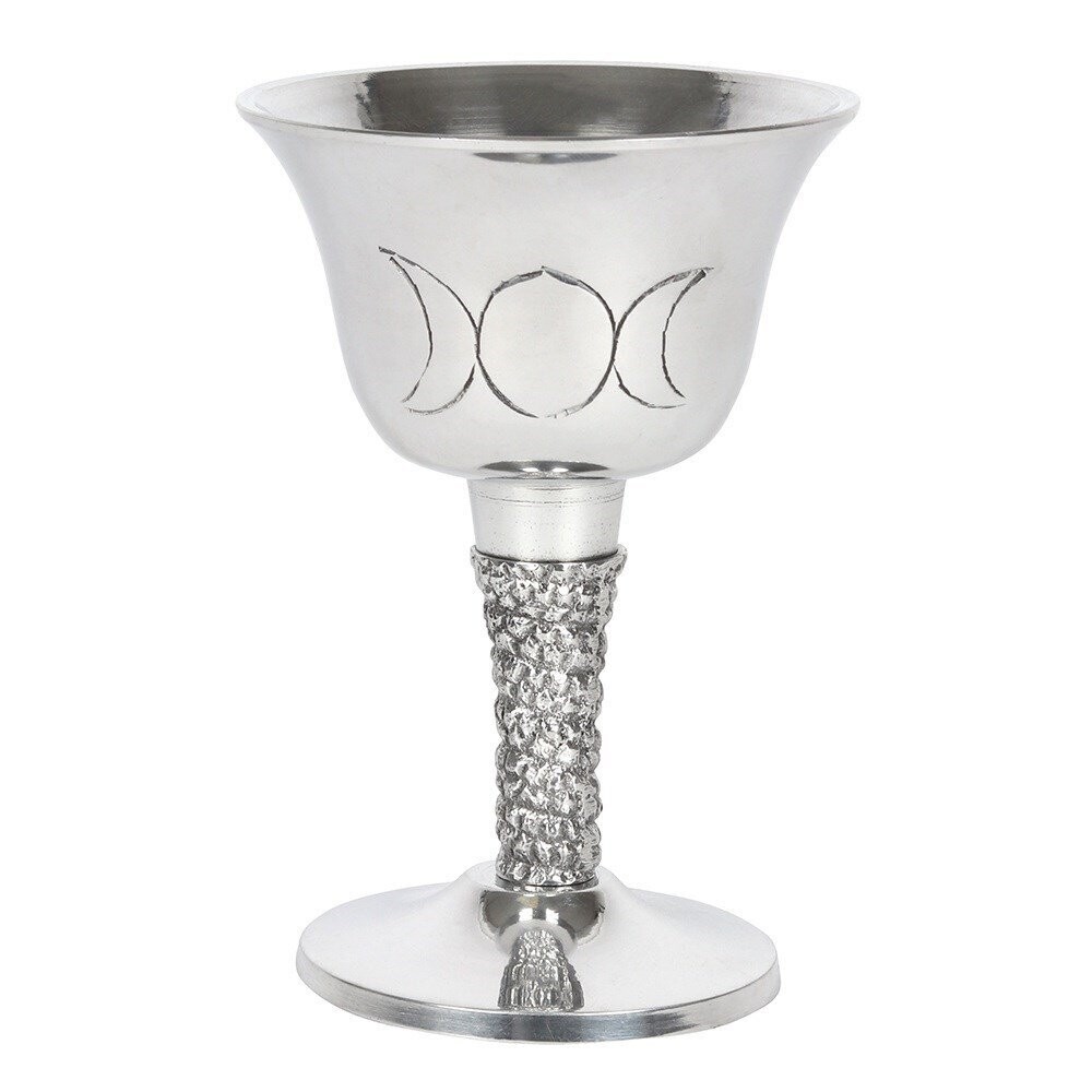 Silver metal chalice, triple moon design