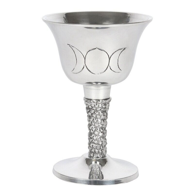 Silver metal chalice, triple moon design