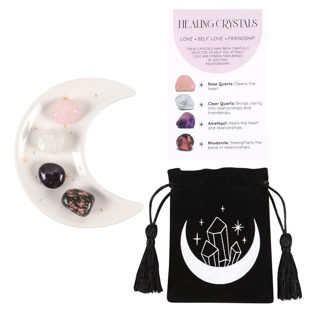 Crystal Set. Love Healing with Moon Trinket Dish