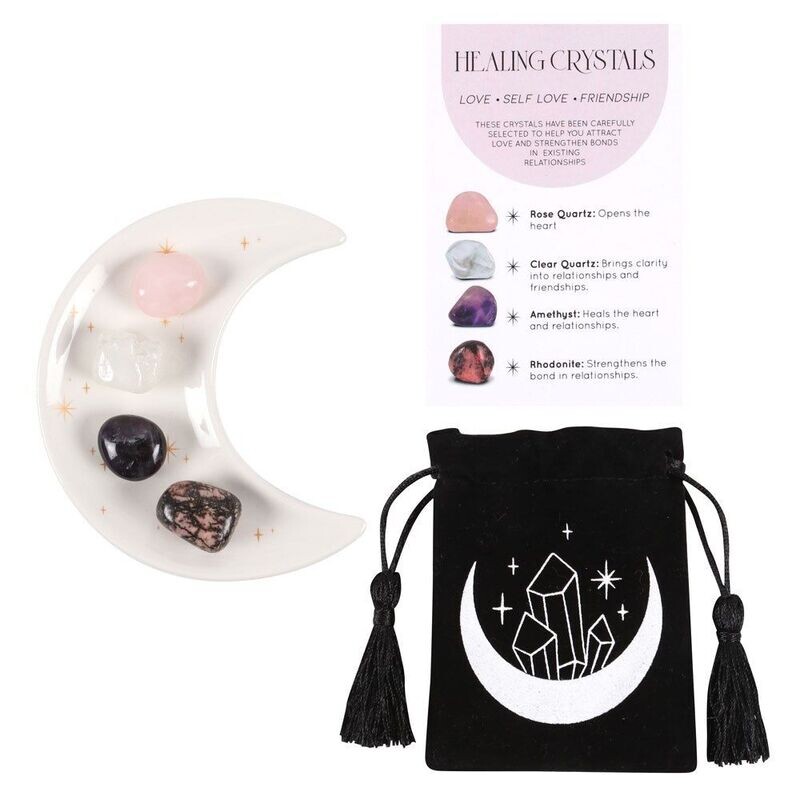 Crystal Set. Love Healing with Moon Trinket Dish
