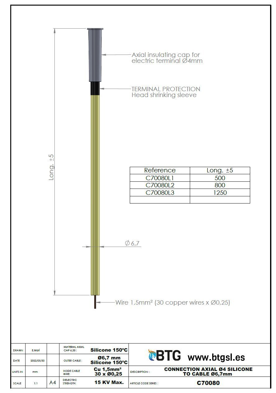 C70080 CONNECTION AXIAL Ø4 SILICONE TO CABLE Ø6,7mm
