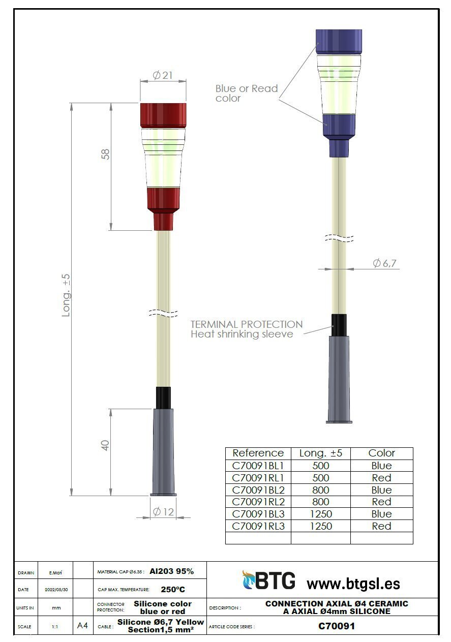 C70091 CONNECTION AXIAL Ø4 CERAMIC TO AXIAL Ø4mm SILICONE