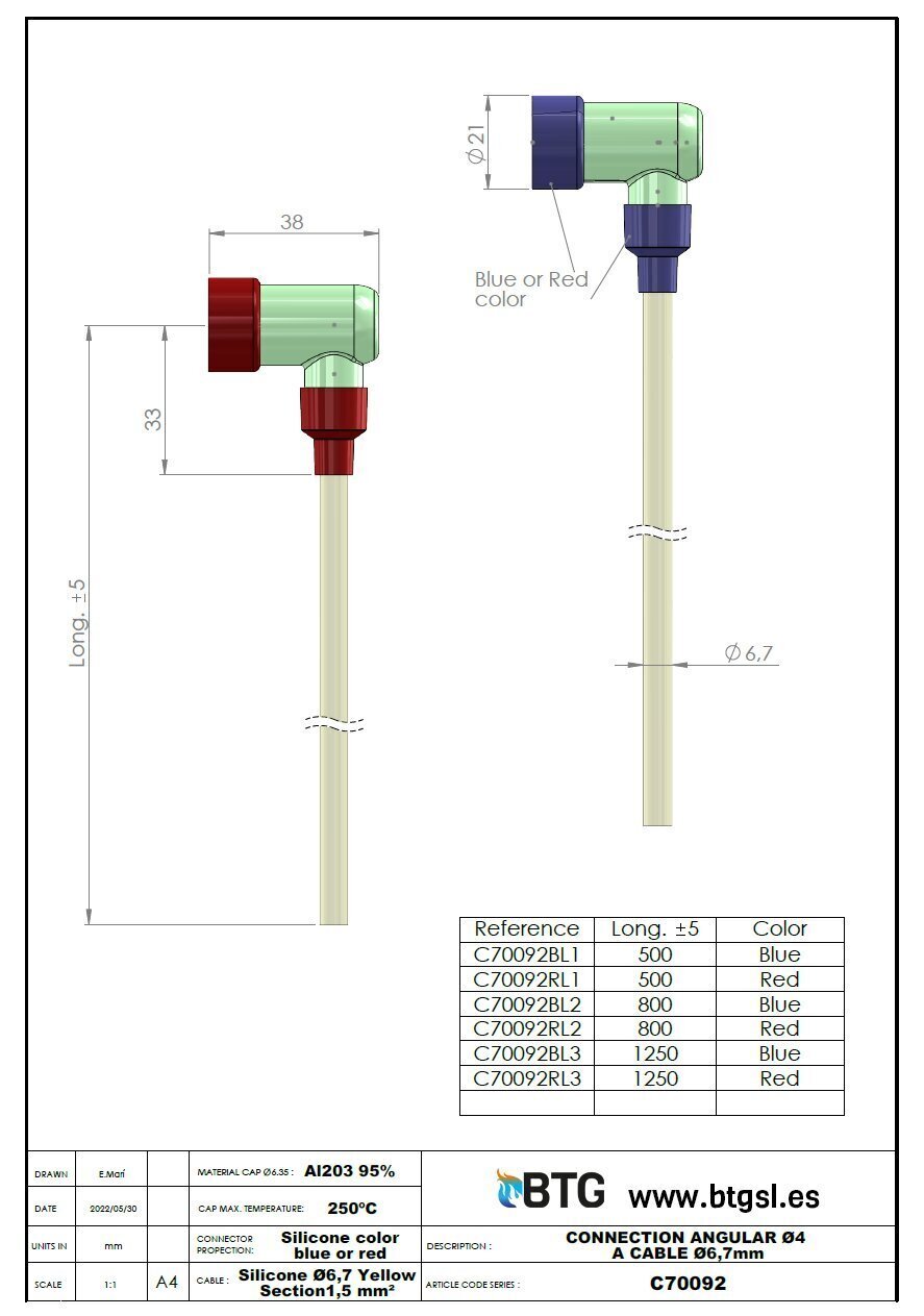 C70092 CONNECTION ANGULAR  Ø4 TO CABLE Ø6,7mm