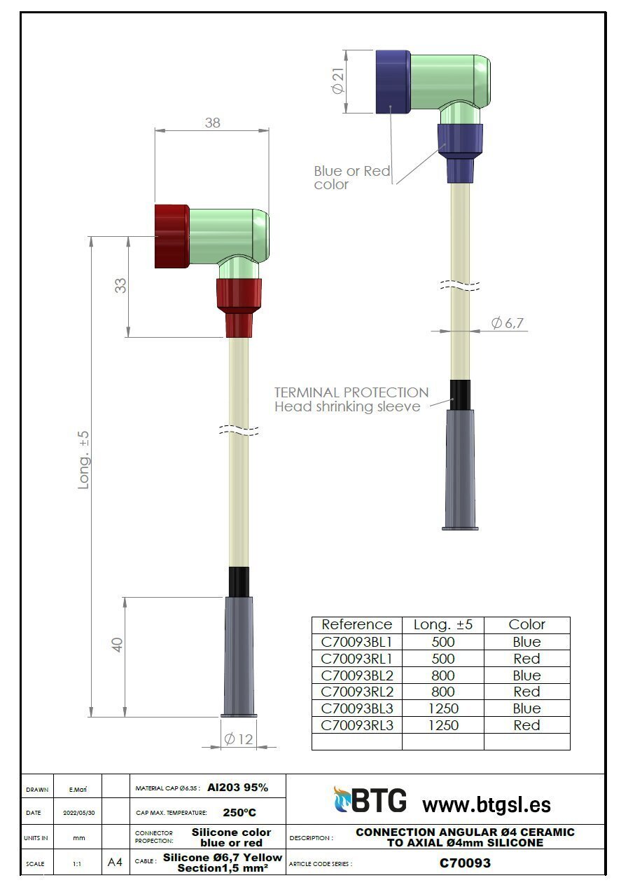 C70093 CONNECTION ANGULAR Ø4 CERAMIC TO AXIAL Ø4mm SILICONE
