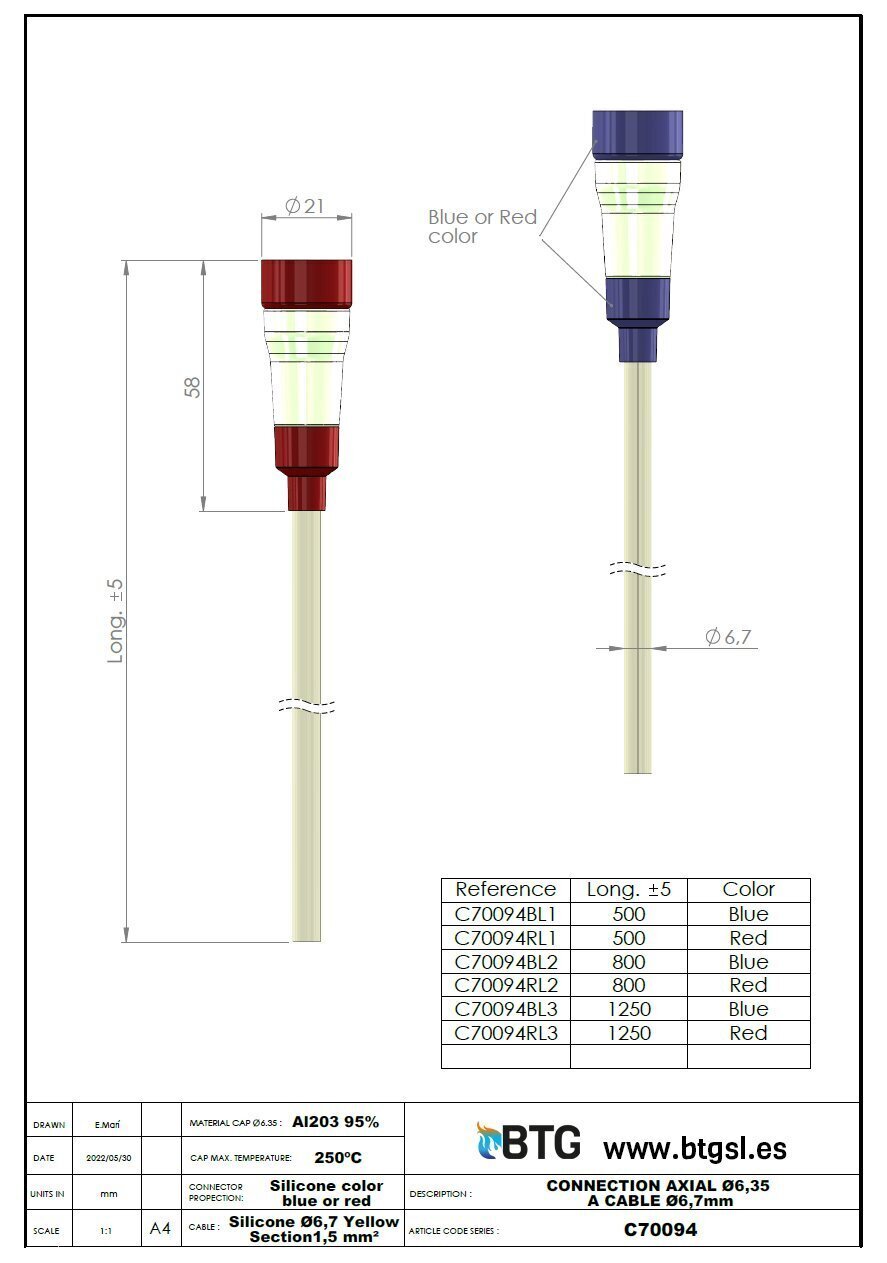 C70094 CONNECTION AXIAL Ø6,35 TO CABLE Ø6,7mm