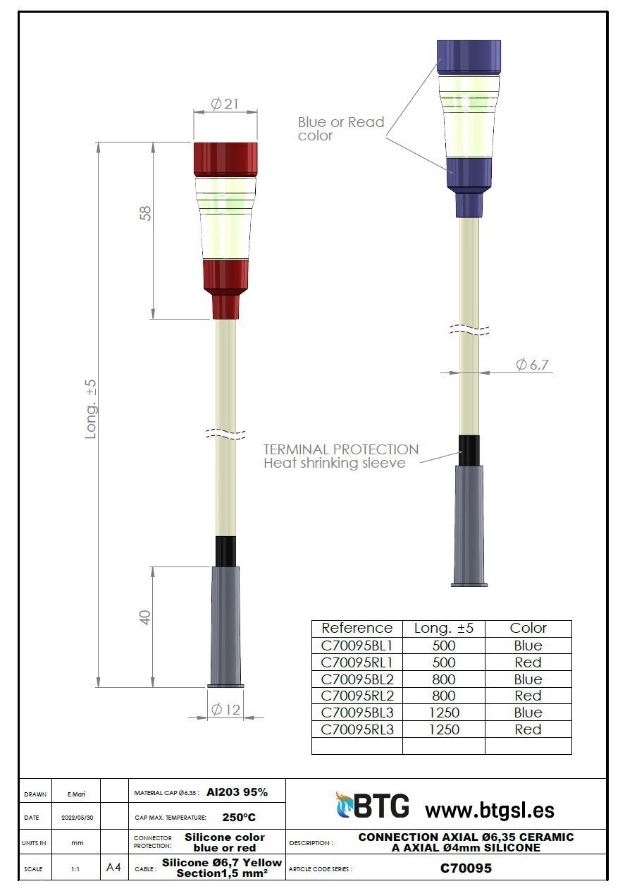 C70095 CONNECTION AXIAL Ø6,35 CERAMIC TO AXIAL Ø4mm SILICONE