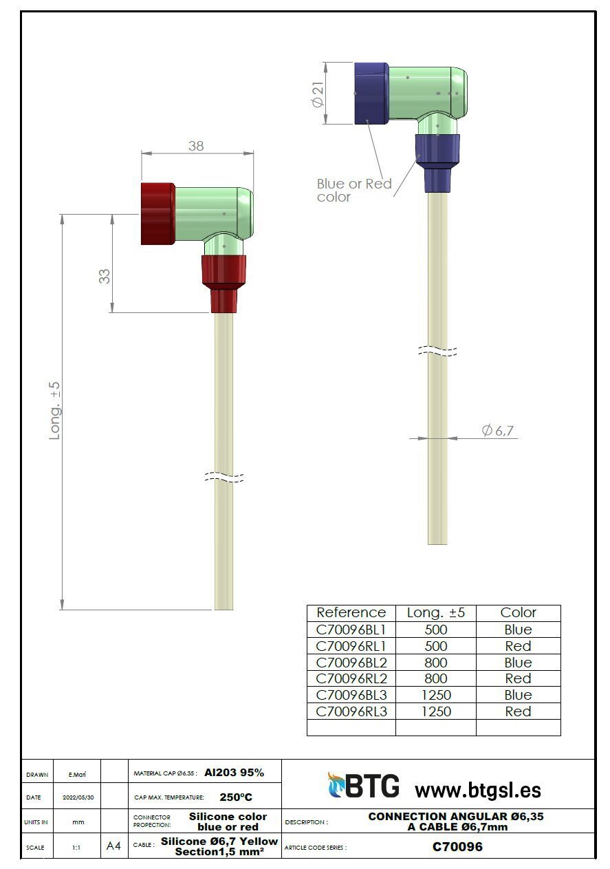C70096 CONNECTION ANGULAR Ø6,35 TO CABLE Ø6,7mm