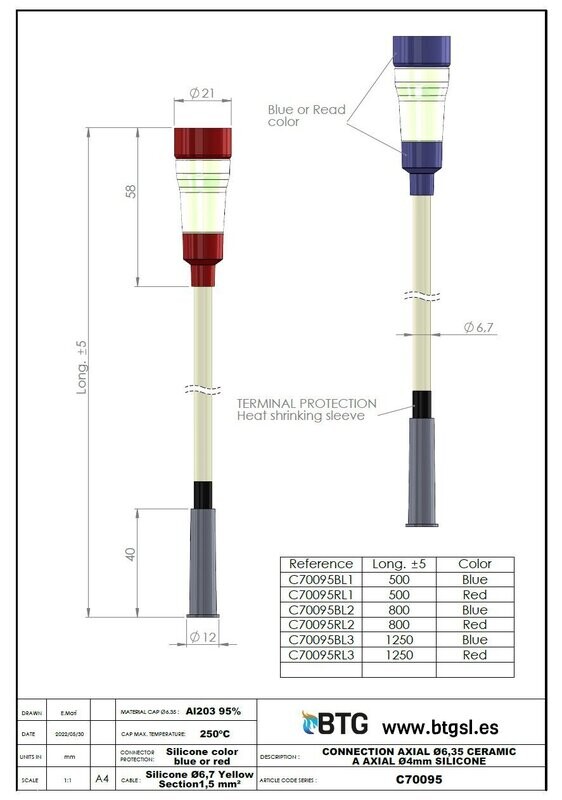 C70095 CONNECTION AXIAL Ø6,35 CERAMIC TO AXIAL Ø4mm SILICONE