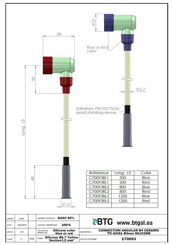 C70093 CONNECTION ANGULAR Ø4 CERAMIC TO AXIAL Ø4mm SILICONE