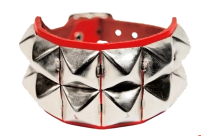 2 - reihiges Pyramidennietenarmband aus Leder -Rot
