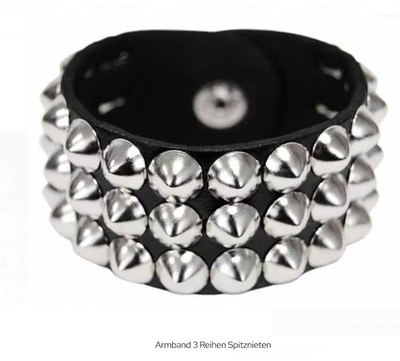 3 - reihiges Spitznietenarmband aus Kunstleder