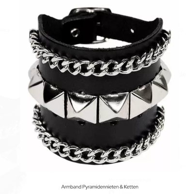 Lederarmband Pyramidennieten &amp; Ketten