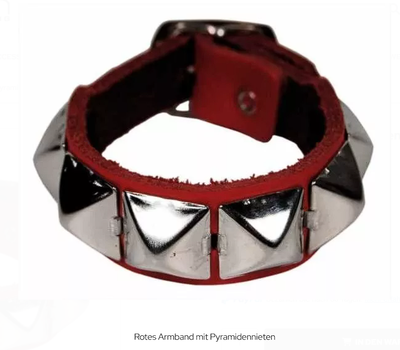 1- reihiges Pyramidennietenarmband aus Leder rot