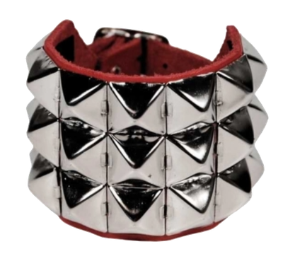 3 - reihiges Pyramidennietenarmband aus Leder - rot