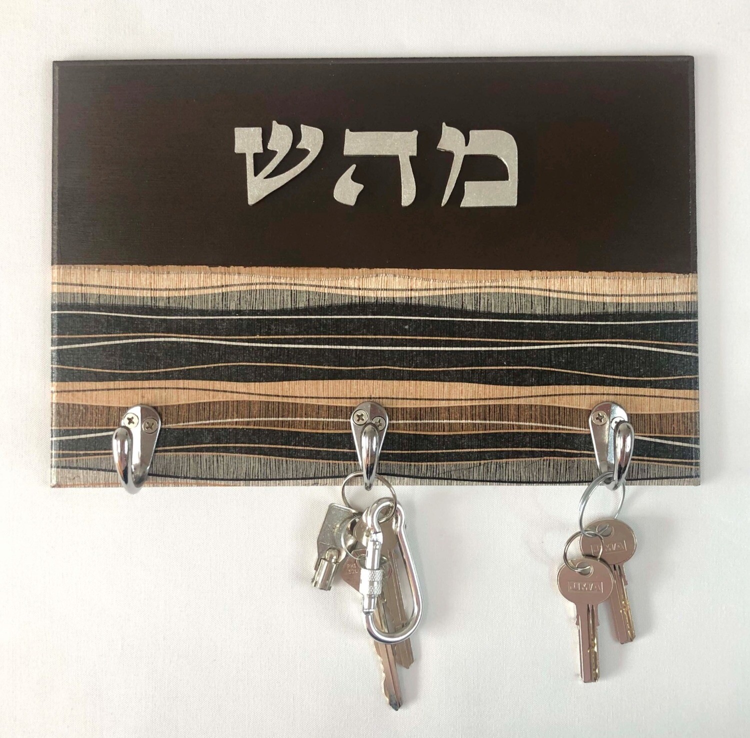 Porta llaves café y plateado