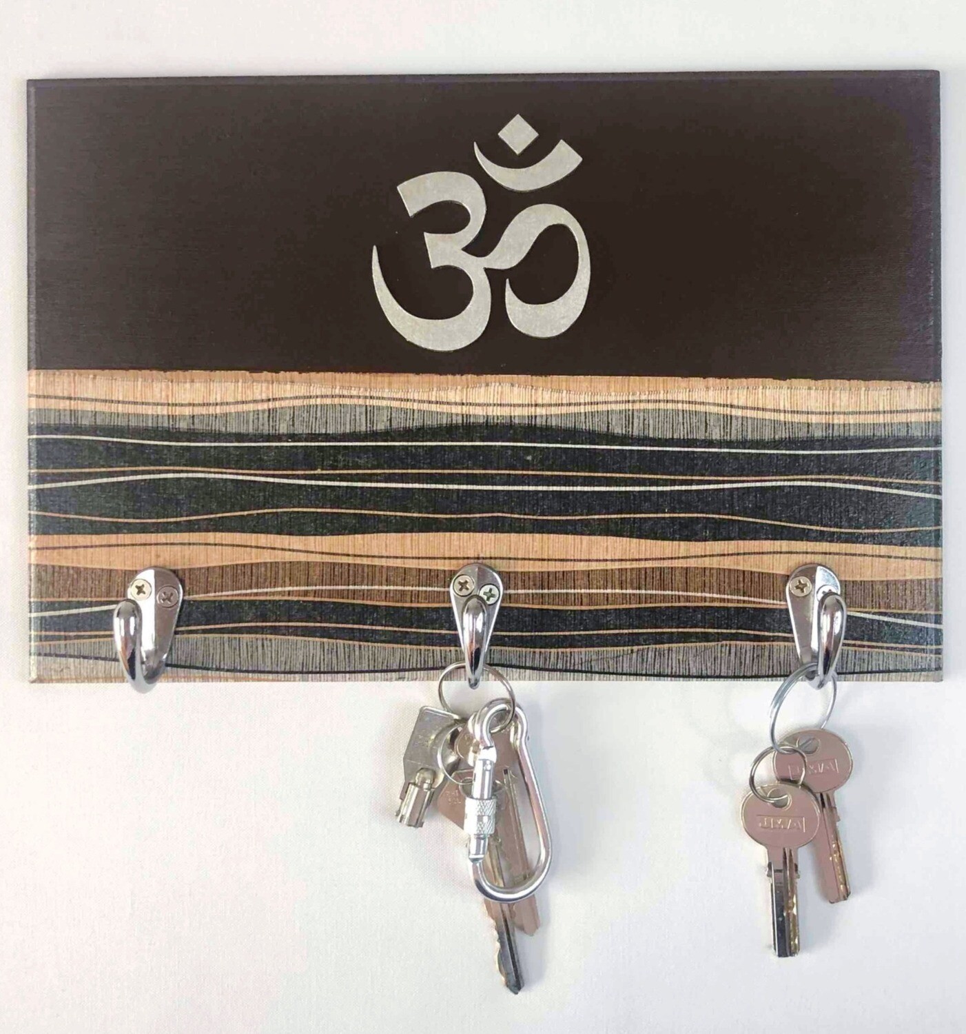 Porta llaves café y plateado