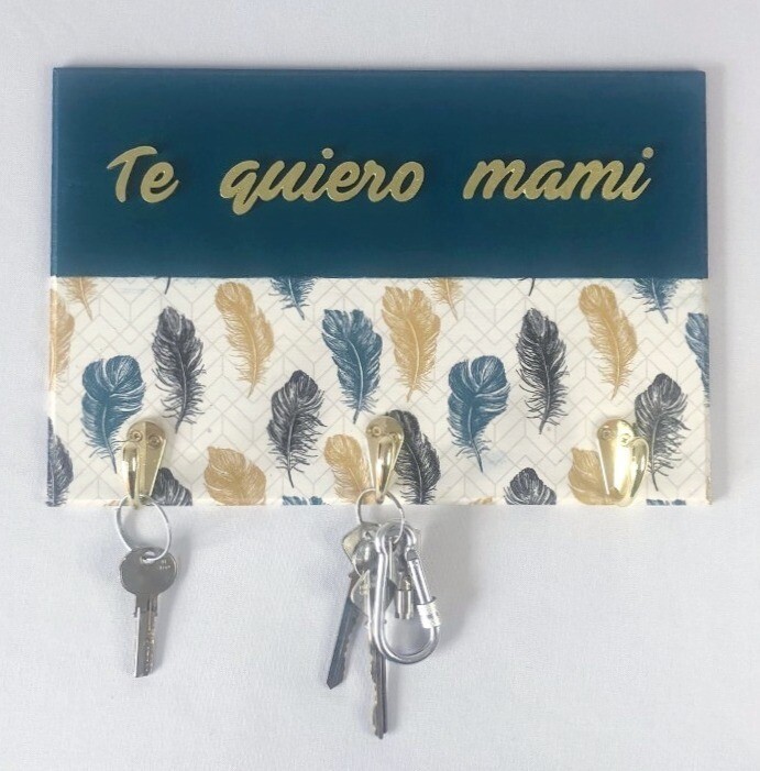 Porta llaves turquesa y dorado