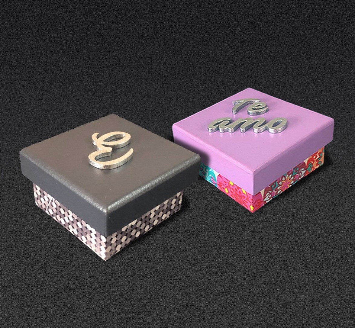 Cajas joyero gris y lila
