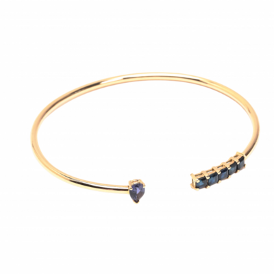 Bracelet En Or Jaune 18K Serti De Saphirs Bleus Carrés Et Poire Iolithe