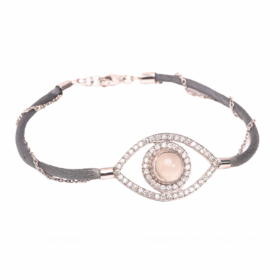 Bracelet Avec Cordon De Soie Gris Et Chaine En Or Blanc
Oeil Central Serti D Une Moonstone Et Diamants