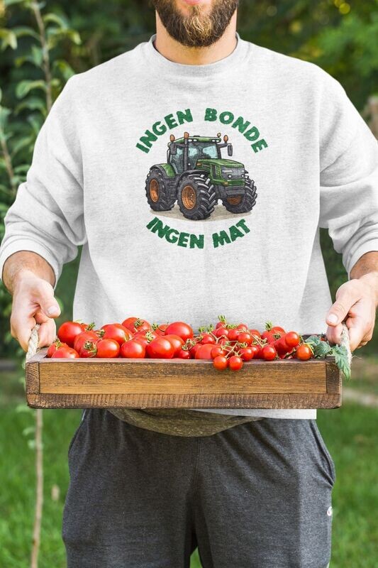 Bondehjältar: Sweatshirt med 'Ingen Bonde, Ingen Mat' Motiv - Tack för att Ni Närvarar vid Vårt Bord! Även finsk engelsk och tysk version