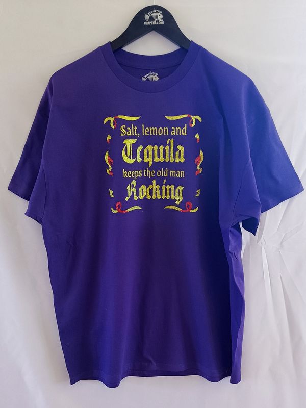 Salt, Lemon &amp; Tequila - Glittrande Print T-shirt för Rockande Gamla Män