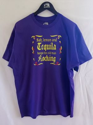 Salt, Lemon &amp; Tequila - Kimalle painautettu T-paita Rokkaaville Vanhoille Äijille