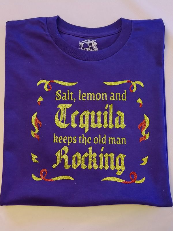 Salt, Lemon &amp; Tequila - Glittrande Print T-shirt för Rockande Äldre Män