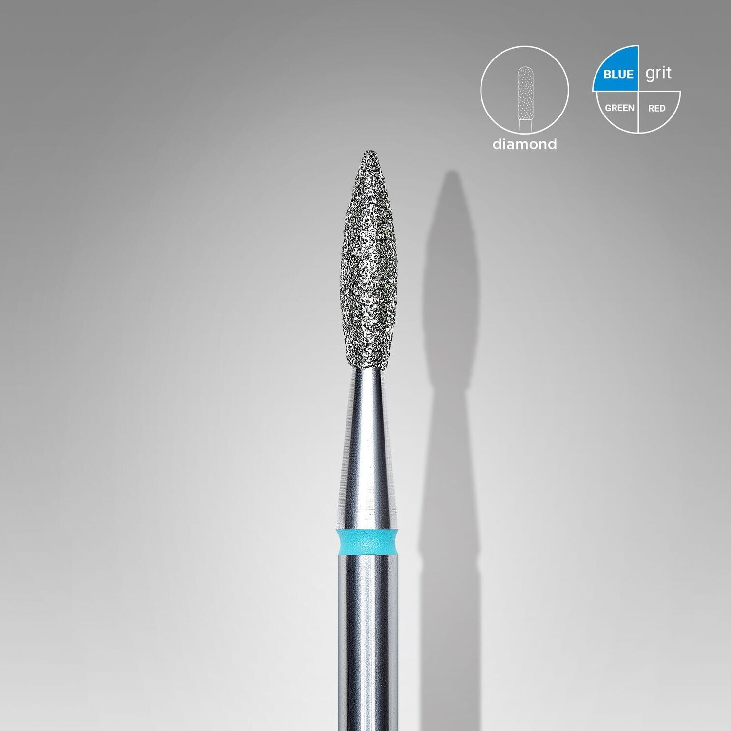 Diamantfräser, Manikür-Bit, spitz „Flamme“, mittel (Blau), Durchmesser 2,1 mm