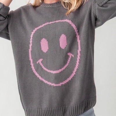 Sweatshirt pink smiley face grey