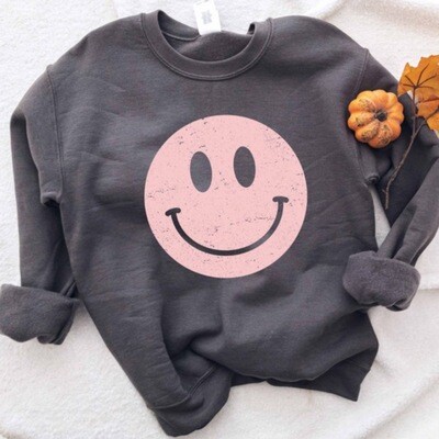 Sweatshirt charcoal with pink smiley face