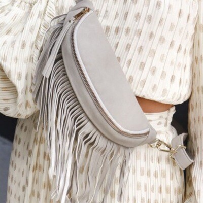 Fringe crossbody sling faux suede with removable strap ivory