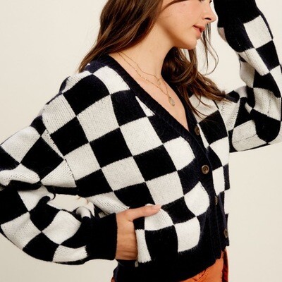 In check cropped cardigan
