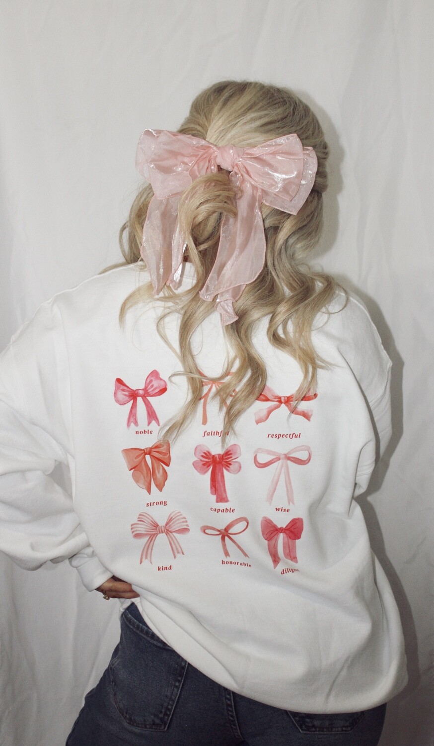 Proverbs 31 Bow Sweatshirt (white or pink)