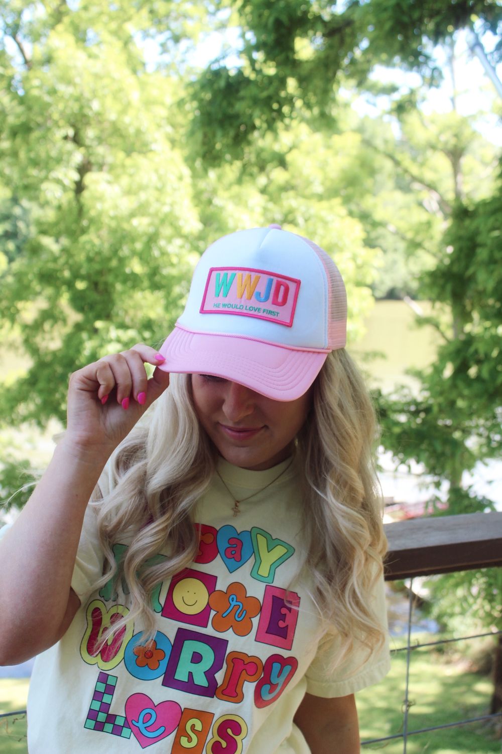 WWJD Trucker Hat (pink or blue)