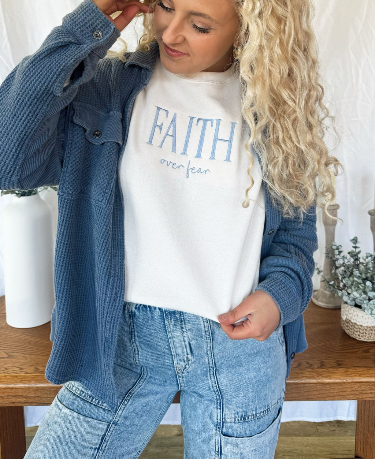 Faith Over Fear Embroidered Sweatshirt