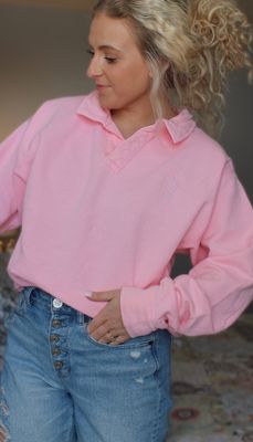 Floral Cross Embroidered Collared Sweatshirt