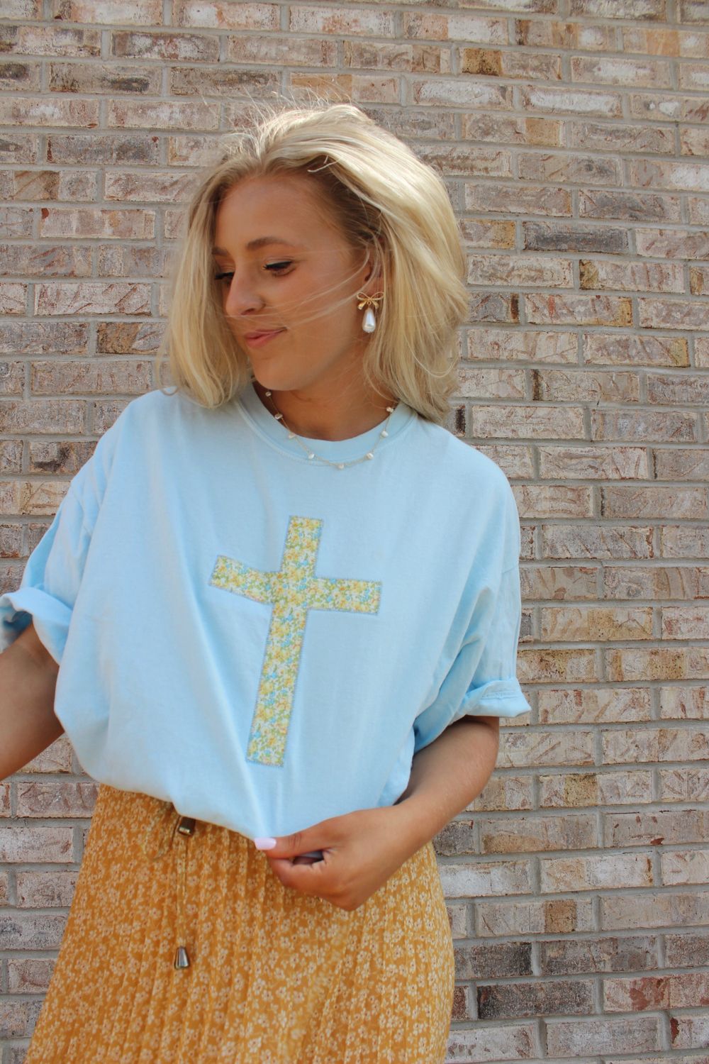 Cross Floral Appliqué T-Shirt