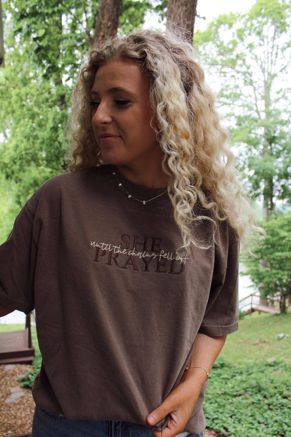 She Prayed Embroidered T-Shirt