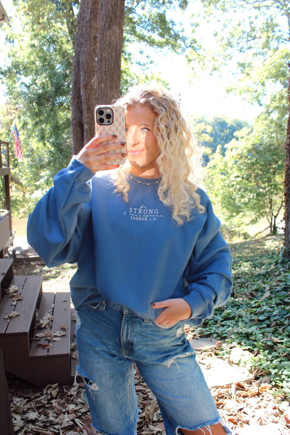 Be Strong and Courageous Embroidered Sweatshirt