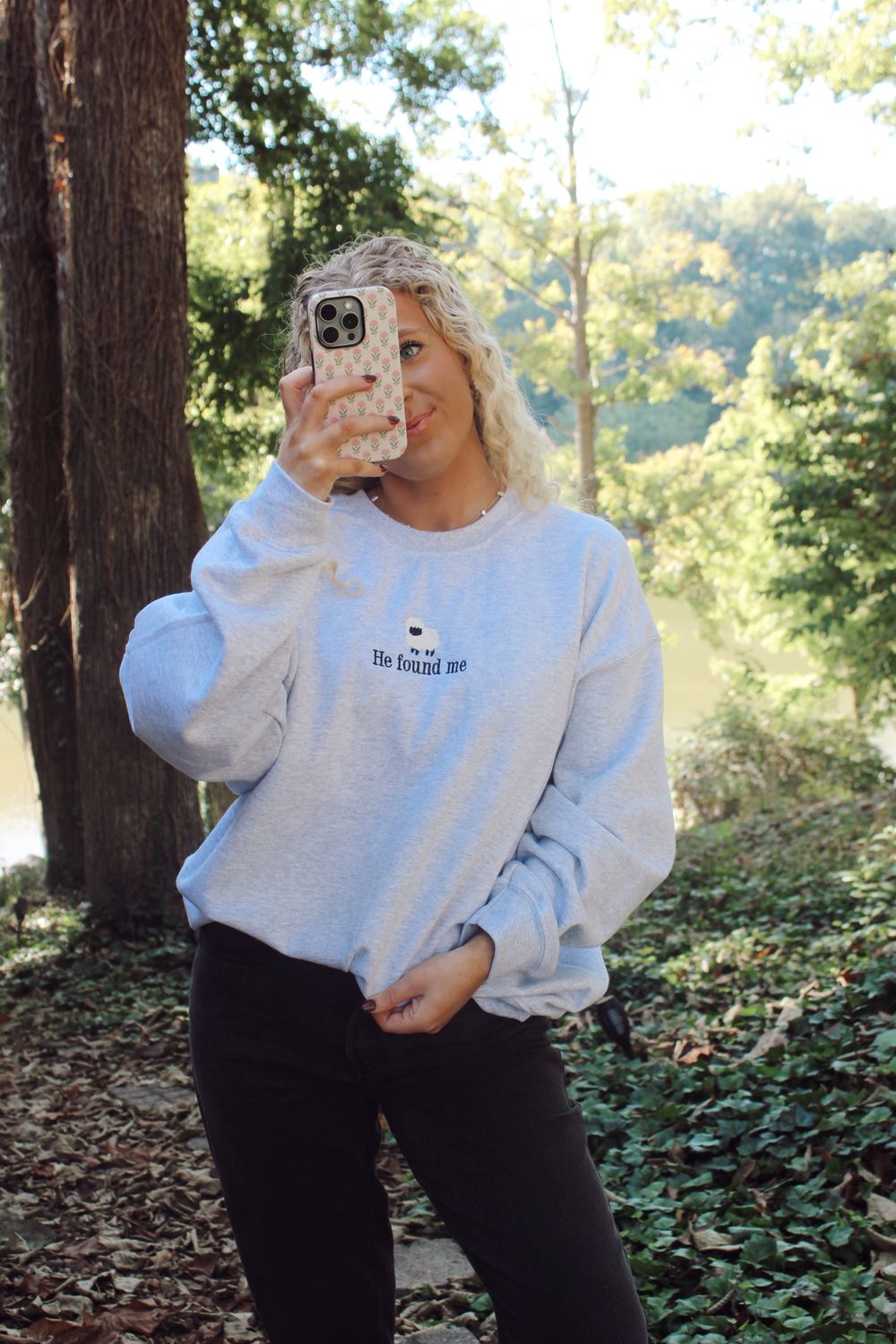 He Found Me Embroidered Sweatshirt
