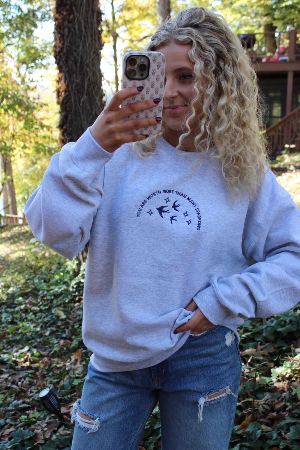You Are Worth More Than Many Sparrows Embroidered Sweatshirt