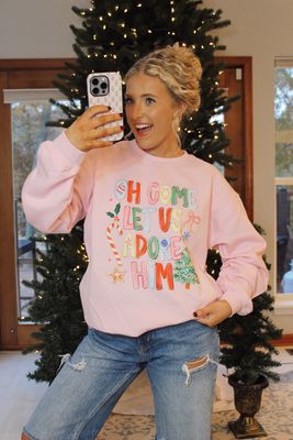 Oh Come Let Us Adore Him Pink Sweatshirt