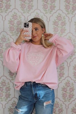 He First Loved Us Appliqué Sweatshirt