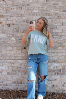 PRAY faux embroidery T-Shirt