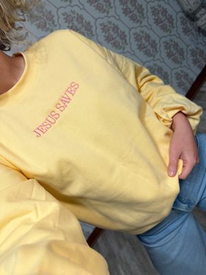 Jesus Saves Yellow Embroidered Sweatshirt