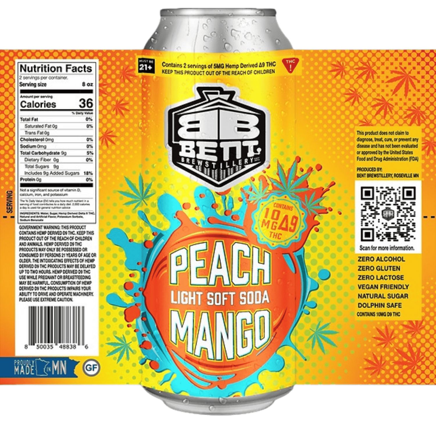Peach Mango - Bent Brewstillery Craft THC Soft Seltzer
