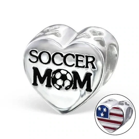 Soccer Mom Bead American Flag 925S for Charm Bracelet